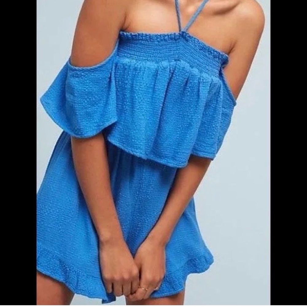 Amadi Anthropologie cotton shorts romper-Green Blue Color